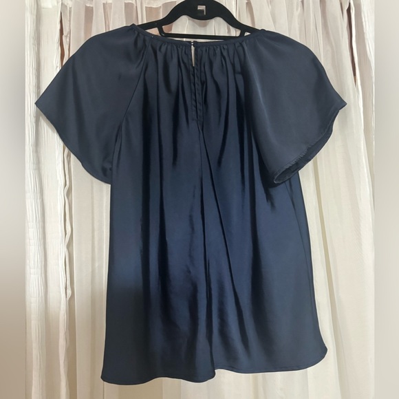 Blue Flutter Sleeve Blouse with Ruffled Neckline - Picture 3 of 8
